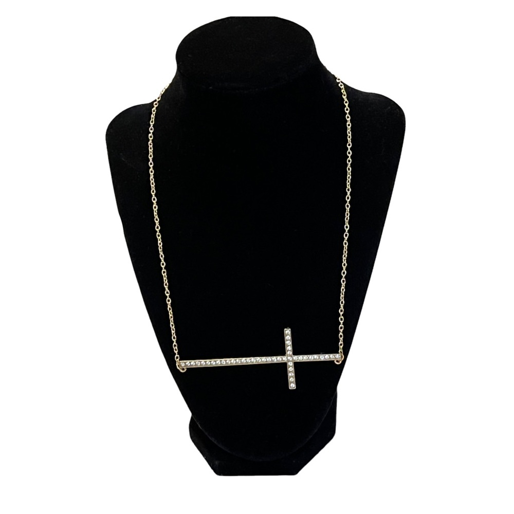 Olivia Welles Pave Sideways Cross Necklace